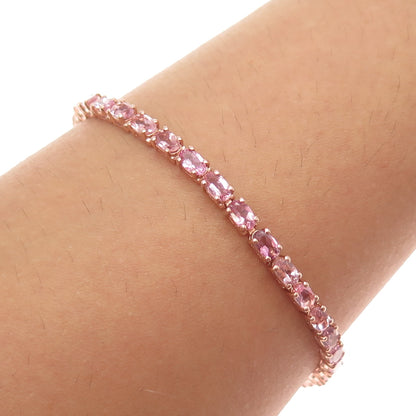 D'JOY 925 Sterling Silver Rose Gold Plated Real Pink Amethyst Bracelet 8"