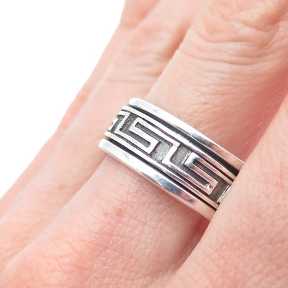 925 Sterling Silver Vintage Greek Maze Oxidized Rotating Band Ring Size 11.75
