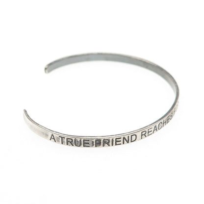 925 Sterling Silver Vintage True Friend Oxidized Adjustable Cuff Bracelet 7"