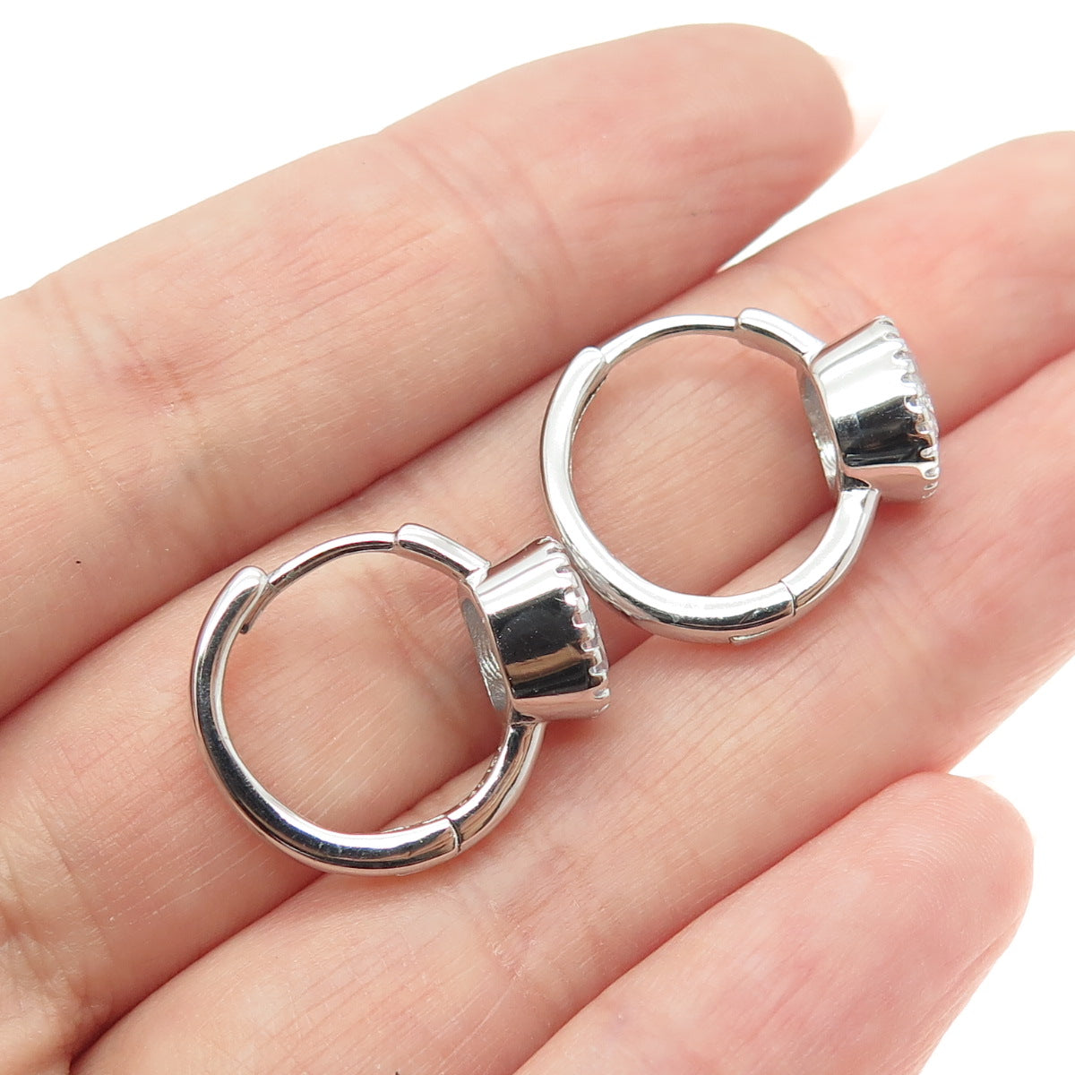 925 Sterling Silver Cushion-Cut Shaped C Z Huggie Earrings