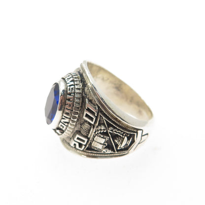 REED 925 Sterling Vintage 2001 Lab-Created Sapphire Armstrong School Ring Size 7