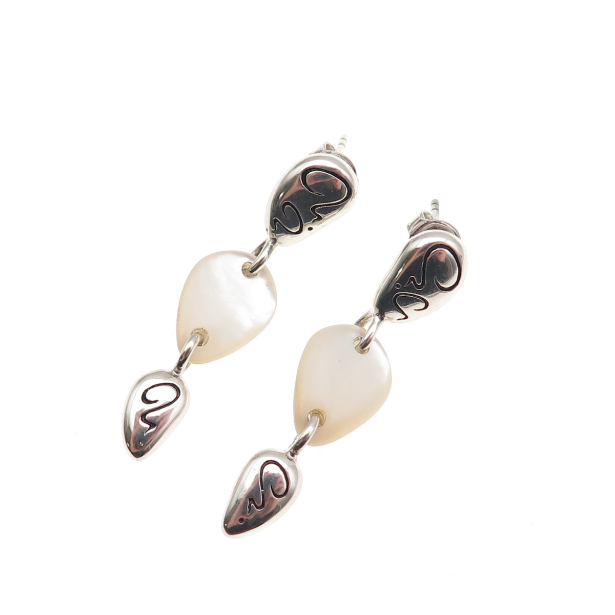 Guess 925 Sterling Silver Vintage Real MOP Dangle Earrings