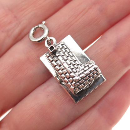 JewelArt 925 Sterling Silver Vintage Cabin Spring Ring 3D Charm Pendant