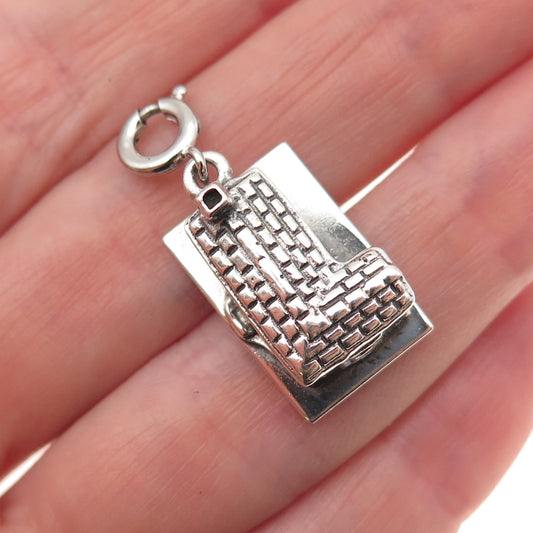 JewelArt 925 Sterling Silver Vintage Cabin Spring Ring 3D Charm Pendant