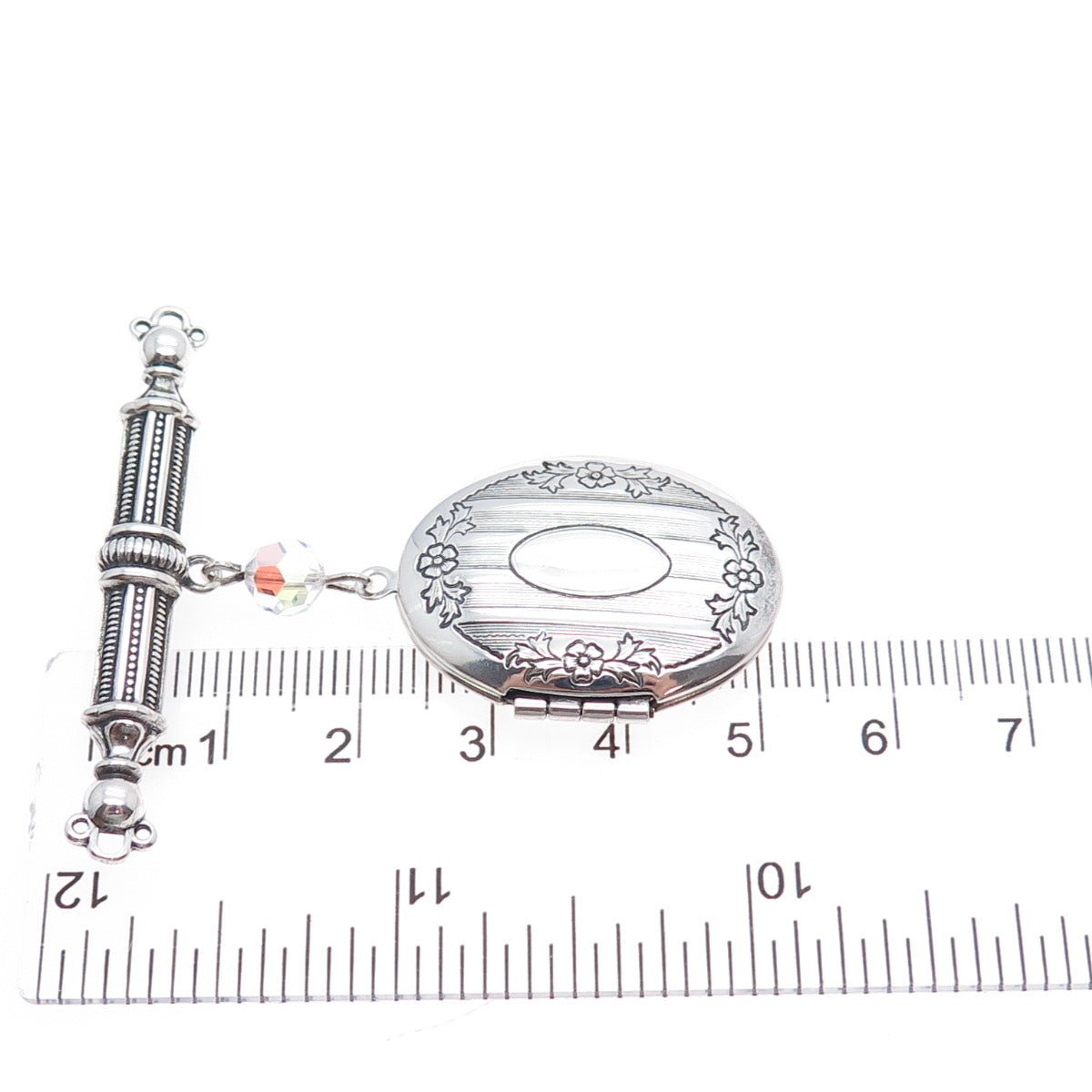 PIDIDDLY LINKS Sterling Silver Antique Crystal Locket Medal Oxidized Pin Brooch