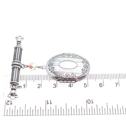 PIDIDDLY LINKS Sterling Silver Antique Crystal Locket Medal Oxidized Pin Brooch