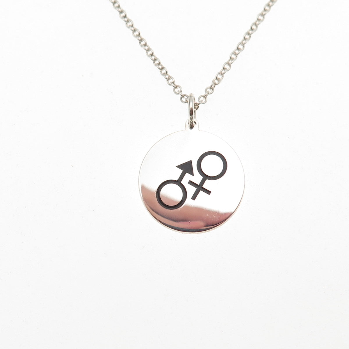 925 Sterling Silver Enamel Male & Female Symbol Cable Chain Necklace 18"