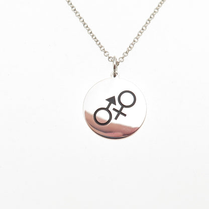 925 Sterling Silver Enamel Male & Female Symbol Cable Chain Necklace 18"
