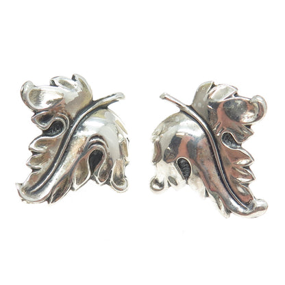 925 Sterling Silver Antique Art Deco Leaf Screw Back Earrings