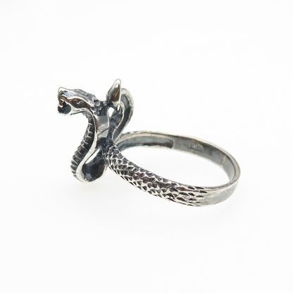 925 Sterling Silver Vintage Cobra Snake Oxidized Ring Size 13