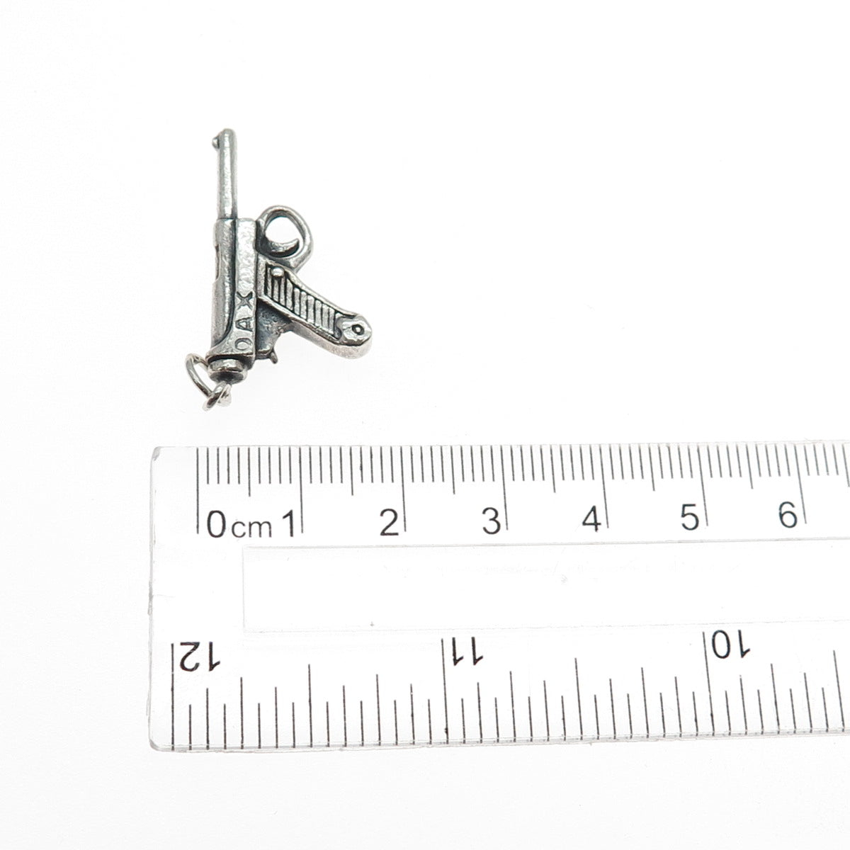 925 Sterling Silver Vintage Luger Pistol Oxidized Charm Pendant