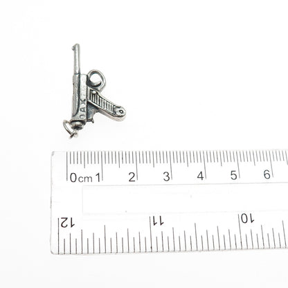 925 Sterling Silver Vintage Luger Pistol Oxidized Charm Pendant