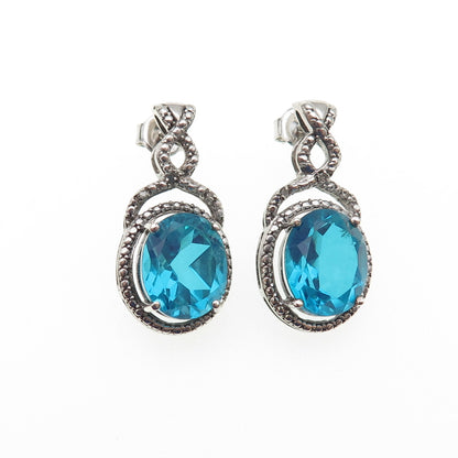 CHUCK CLEMENCY 925 Sterling Silver Real Diamond Accent & Apatite Dangle Earrings