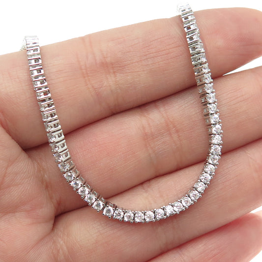 925 Sterling Silver Round-Cut C Z Tennis Chain Necklace 15"