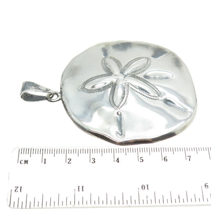 925 Sterling Silver Vintage Mexico Sand Dollar Textured Large Pendant