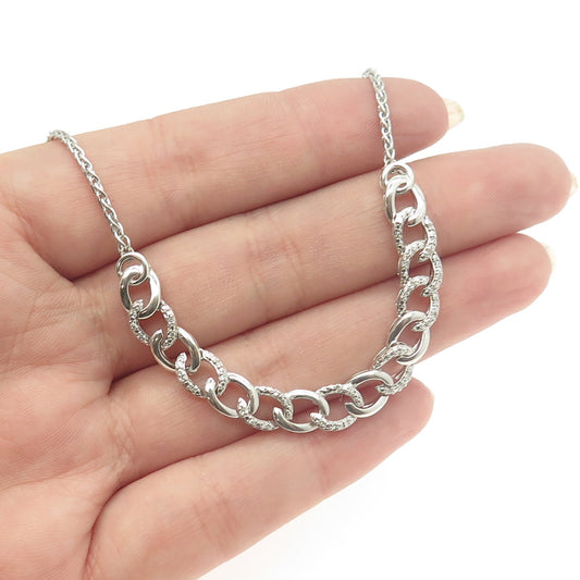 925 Sterling Silver Real White Diamond Curb Chain Adjustable Bolo Necklace 26"