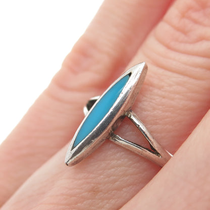 Old Pawn 925 Sterling Vintage Southwestern Real Turquoise Oxidized Ring Size 5