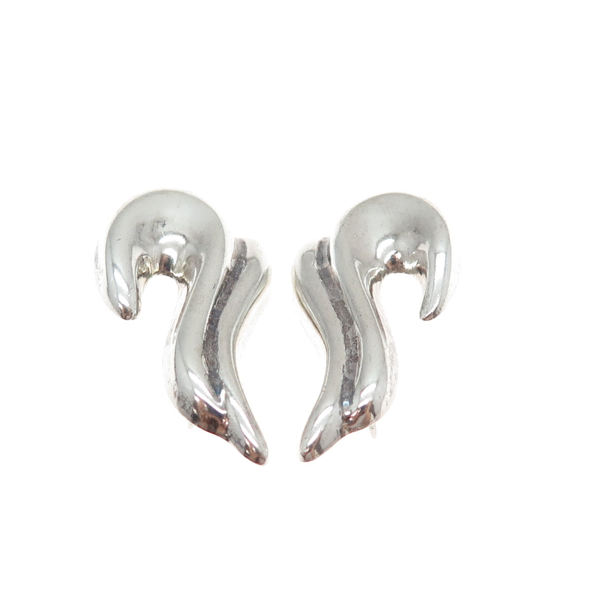 925 Sterling Silver Vintage Mexico Modernist Dolphin Oxidized Earrings