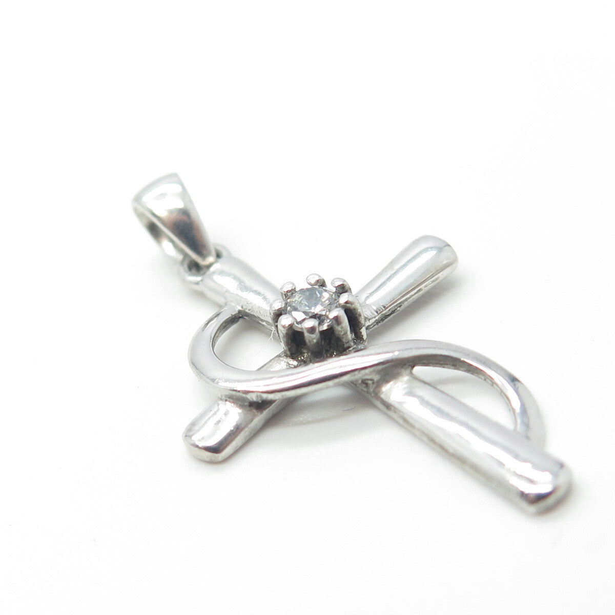 925 Sterling Silver Vintage C Z Cross Religious Pendant