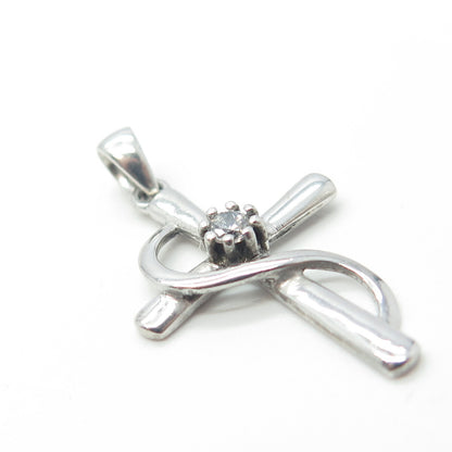 925 Sterling Silver Vintage C Z Cross Religious Pendant