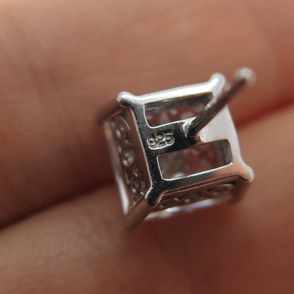 925 Sterling Silver Princess-Cut C Z Stud Earrings
