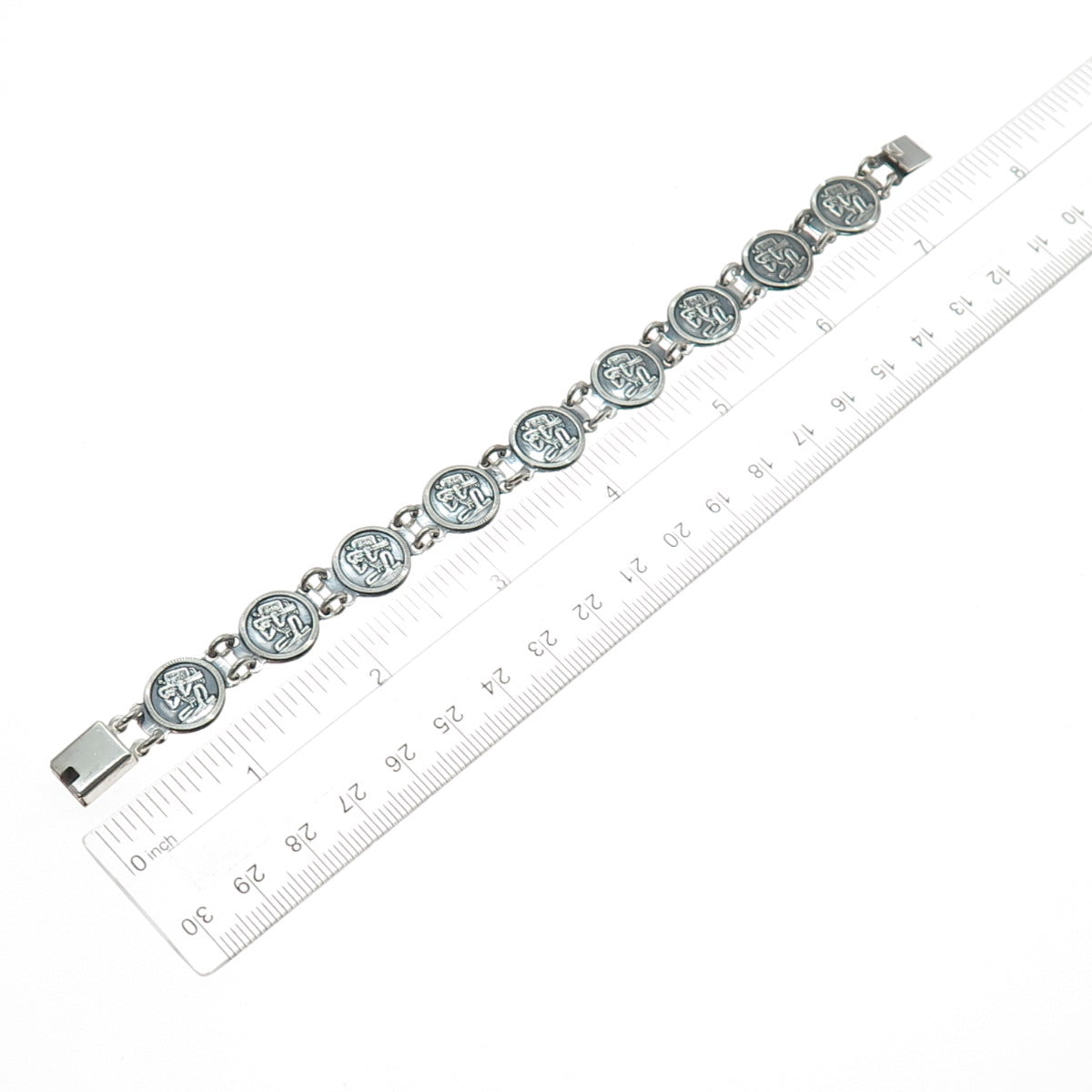 925 Sterling Silver Vintage Mexico Aztec God Oxidized Coin Link Bracelet 7"