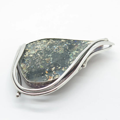 925 Sterling Silver Vintage Roman Glass Beaded Modernist Pin Brooch
