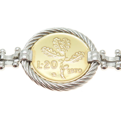 DASAN INC Sterling Vintage Italy "20 Lira 1970 Coin" Magnetic Lock Bracelet 7"