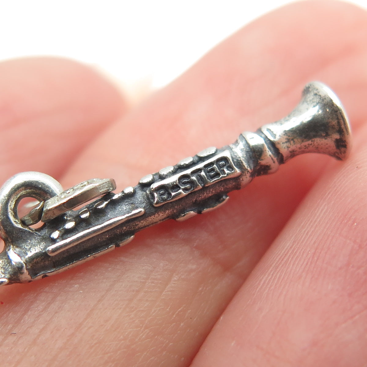 BEAU 925 Sterling Silver Vintage Clarinet Musical Instrument 3D Pendant