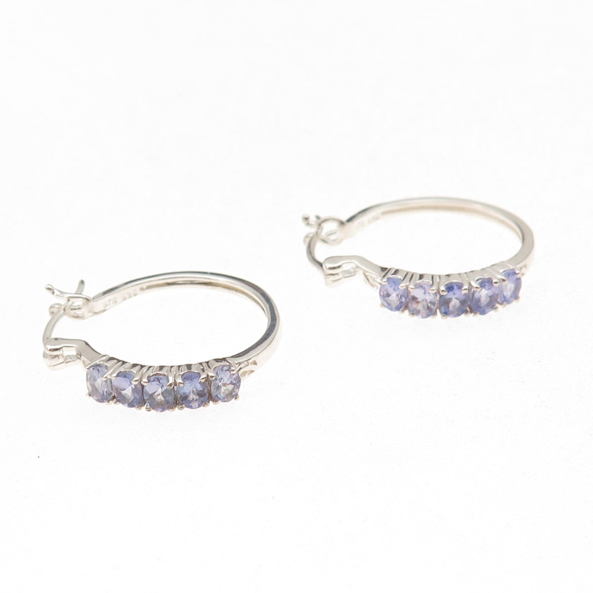 Chuck Clemency 925 Sterling Silver Real Oval-Cut Tanzanite Hoop Earrings