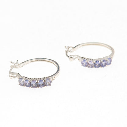 Chuck Clemency 925 Sterling Silver Real Oval-Cut Tanzanite Hoop Earrings