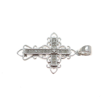 HAN 925 Sterling Silver Real Round-Cut Diamond Cross Charm Pendant