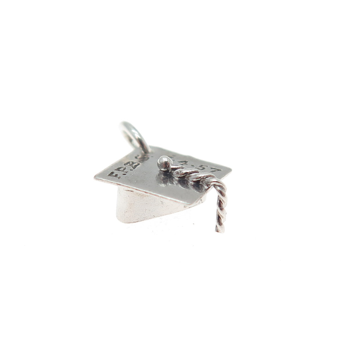 925 Sterling Silver Vintage 1957 Graduation Hat Minimalist 3D Charm Pendant