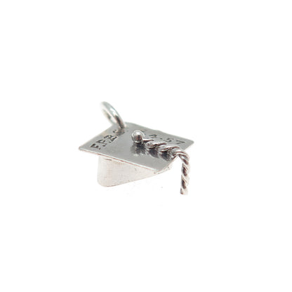 925 Sterling Silver Vintage 1957 Graduation Hat Minimalist 3D Charm Pendant