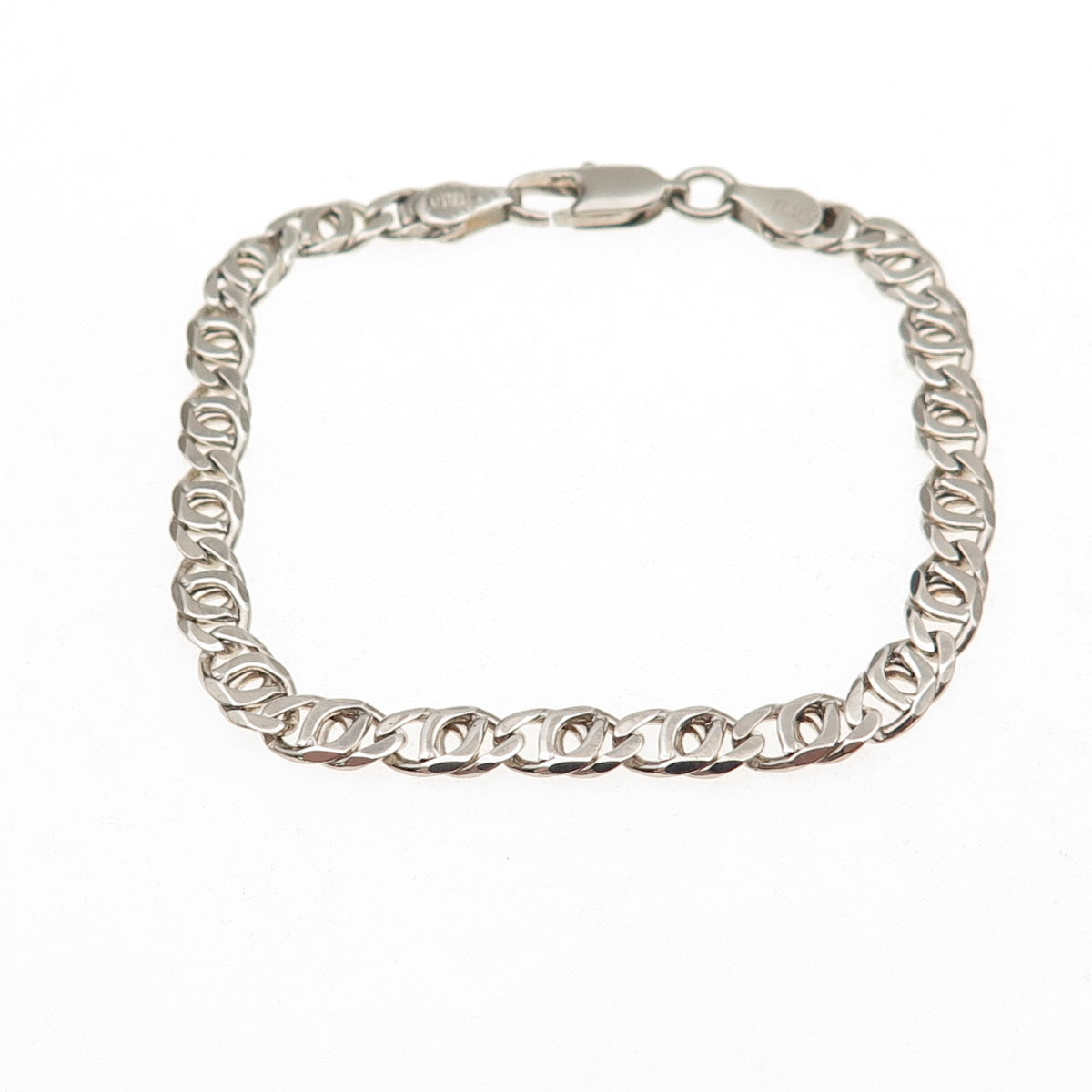925 Sterling Silver Vintage Italy Flat Anchor Mariner Link Bracelet 6"