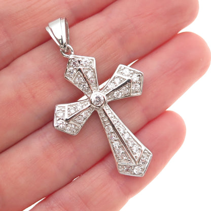 925 Sterling Silver Round-Cut C Z Cross Charm Pendant