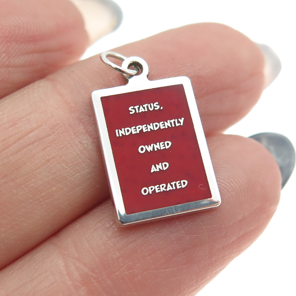 925 Sterling Silver Enamel "Status Independently Owned & Operated" Charm Pendant