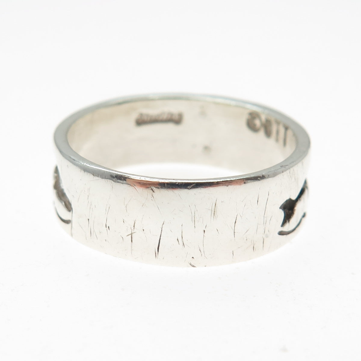 TED OTT Old Pawn Sterling Silver Vintage Dolphin Oxidized Band Ring Size 10.75