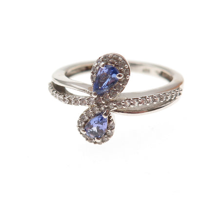 Chuck Clemency 925 Sterling Silver Real Tanzanite & White Topaz Ring Size 8