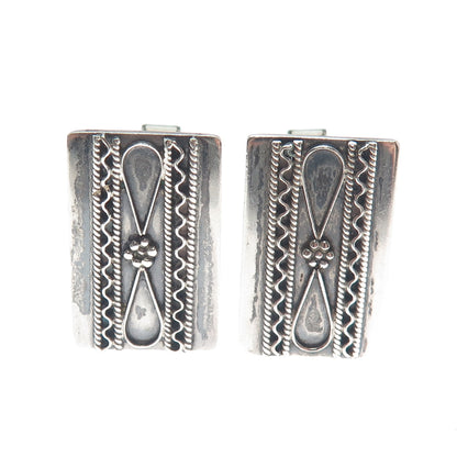 925 Sterling Silver Vintage Israel Modernist Flower Oxidized Cufflinks