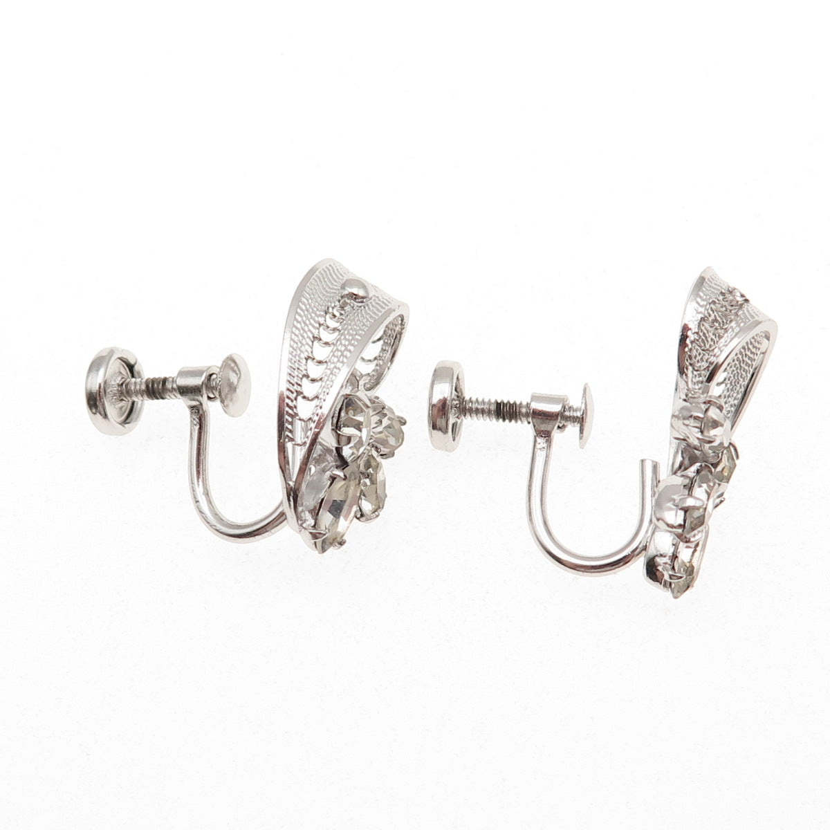 Sorrento 925 Sterling Silver Vintage Rhinestone Filigree Screw Back Earrings