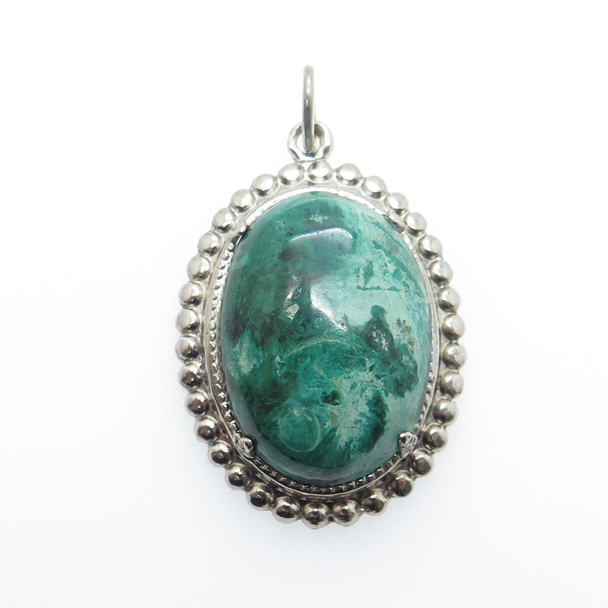 925 Sterling Silver Vintage Southwestern Real Chrysocolla Beaded Pendant