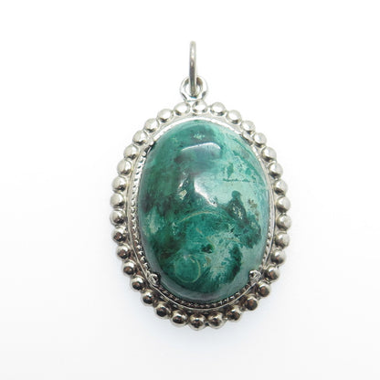 925 Sterling Silver Vintage Southwestern Real Chrysocolla Beaded Pendant