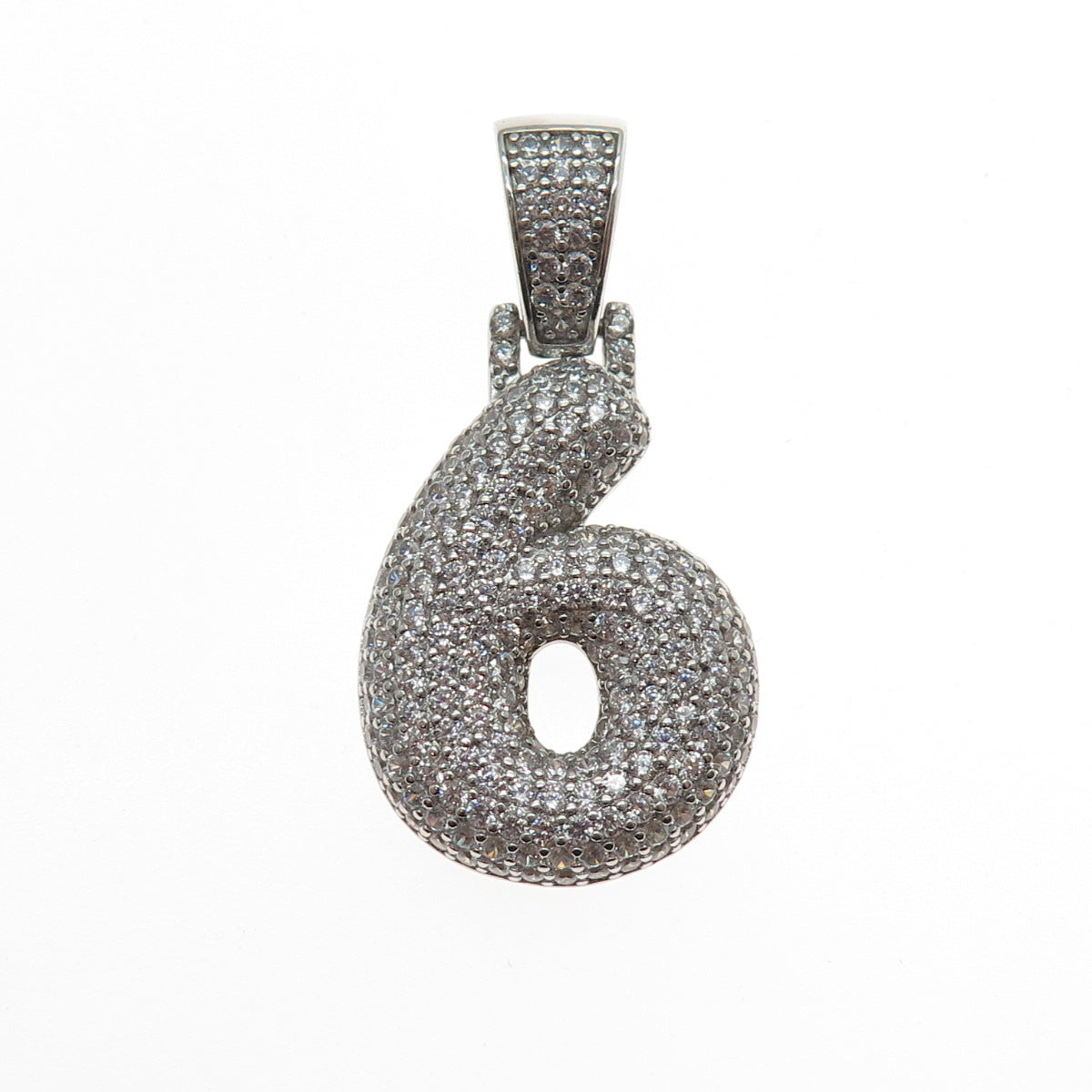 925 Sterling Silver Round-Cut C Z Lucky Number 6 Charm Pendant