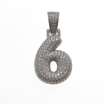 925 Sterling Silver Round-Cut C Z Lucky Number 6 Charm Pendant