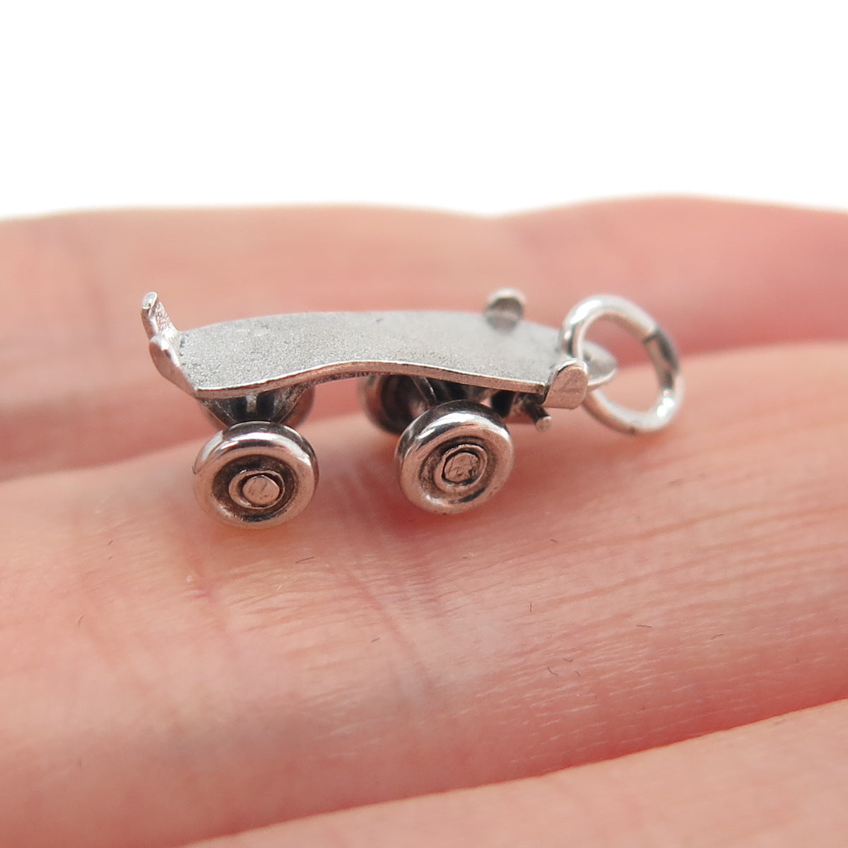 925 Sterling Silver Vintage Skateboard Minimalist Movable 3D Charm Pendant