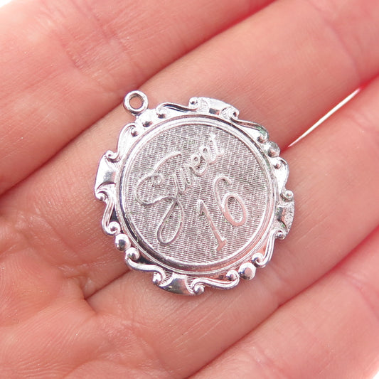 925 Sterling Silver Vintage Sweet 16 Oxidized Charm Pendant