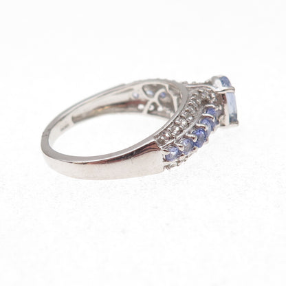 Chuck Clemency 925 Sterling Silver Real Tanzanite & White Topaz Ring Size 8.25