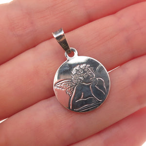 925 Sterling Silver Vintage Italy Cherub Oxidized Charm Pendant