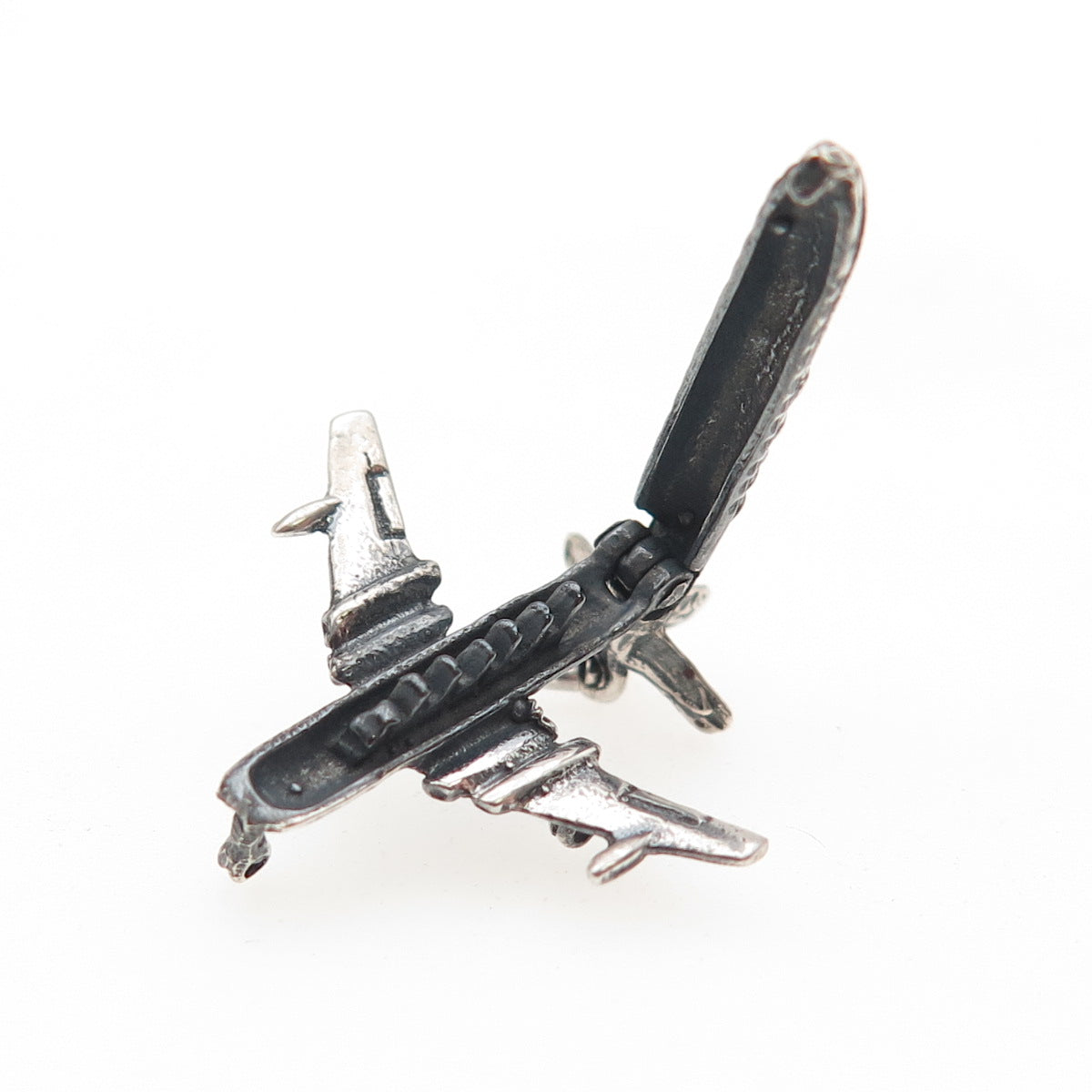 925 Sterling Silver Vintage BOAC Comet IV Airplane Oxidized Locket Charm Pendant